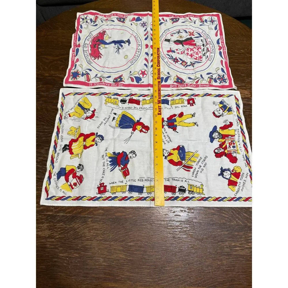 2 Kitchen Tea Towel Vintage‎ Colorful Boughten Old Time Family Story 17x27